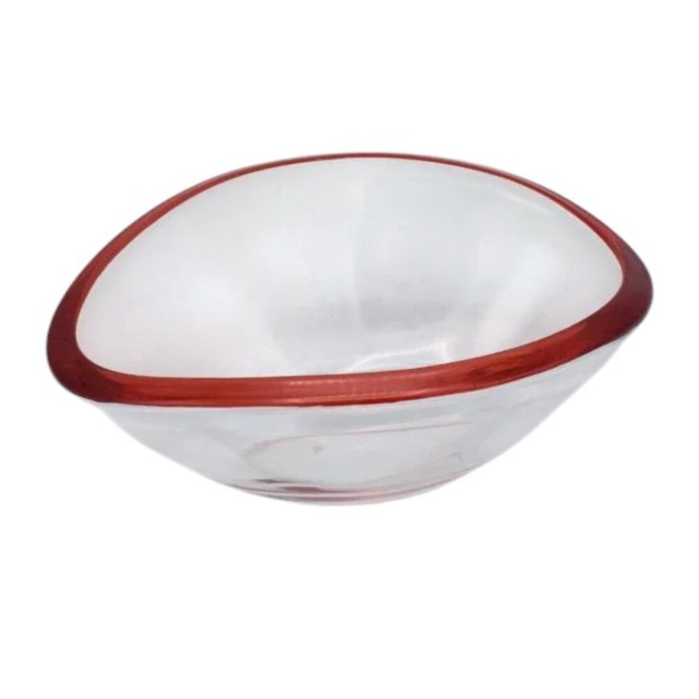 Walther Red Rimmed Art Glass Elliptical Bowl Small